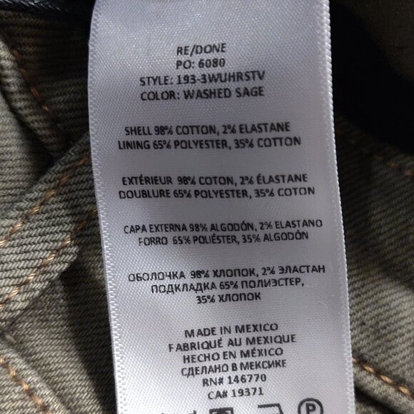 Re/Done Ultra High Rise Stove Pipe Washed Sage Jeans SIZE 25 NEW WITH TAGS - Picture 7 of 8